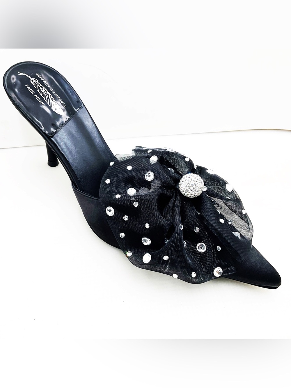 🆕{Jeffrey Campbell} Party Crasher Bow Pointed-Toe Crystal Mules - Picture 7 of 16